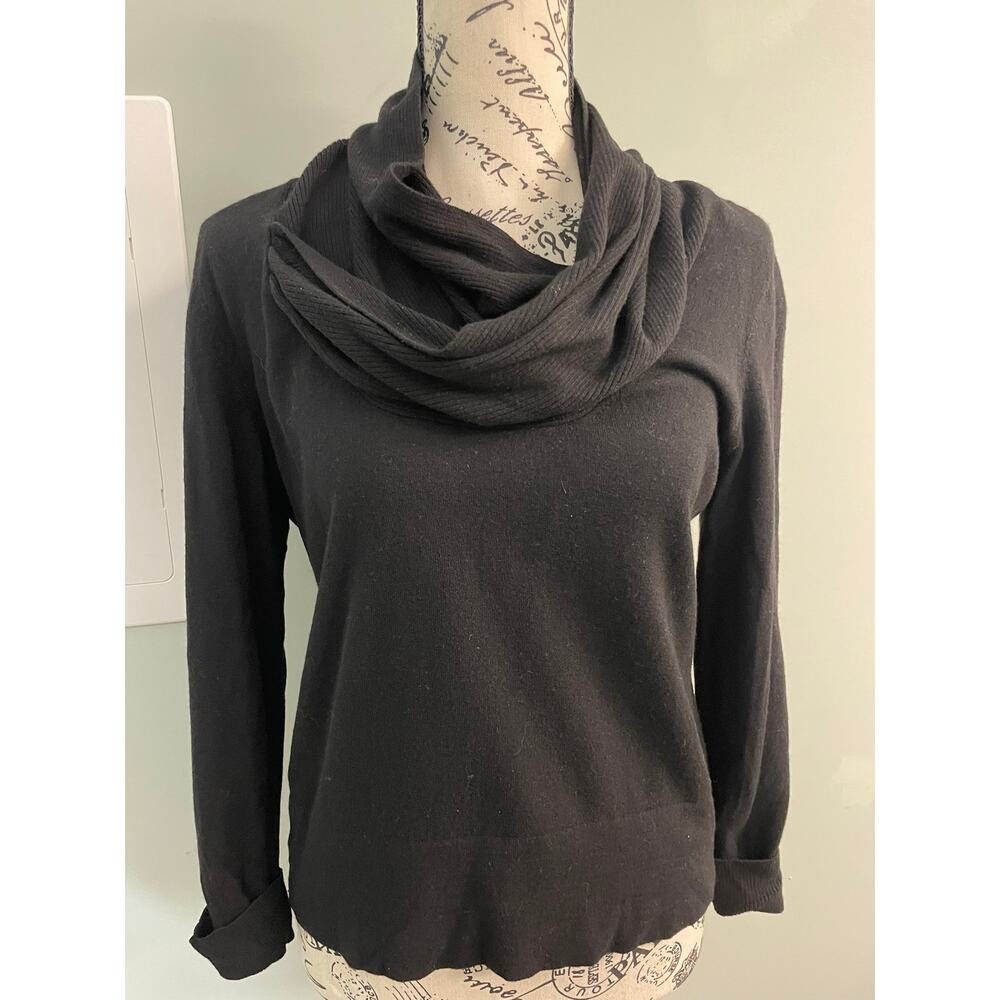 Lafayette 148 New York Classic Black Cowl Neck Sweater 100% Merino Wool Large